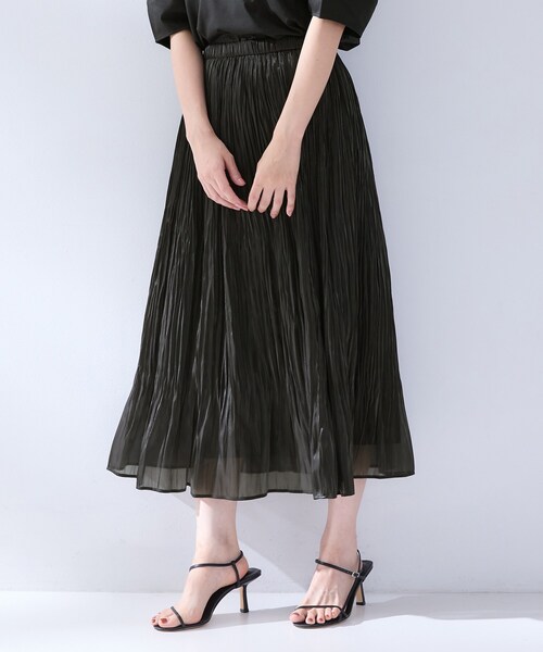 〔新品未使用〕 ブラック プリーツスカート UNTITLED（アンタイトル） スカート 「洗える／ウエストゴム／シアー