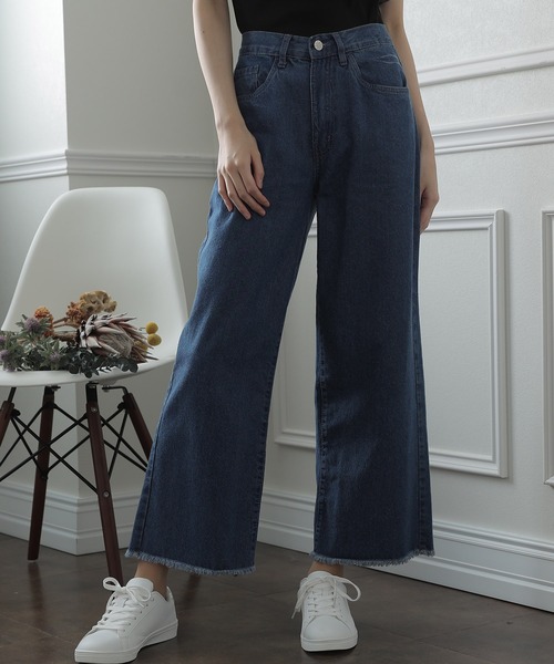 Sale 91 Off パンツ デニム ジーンズ 裾フリンジワイドデニムパンツ