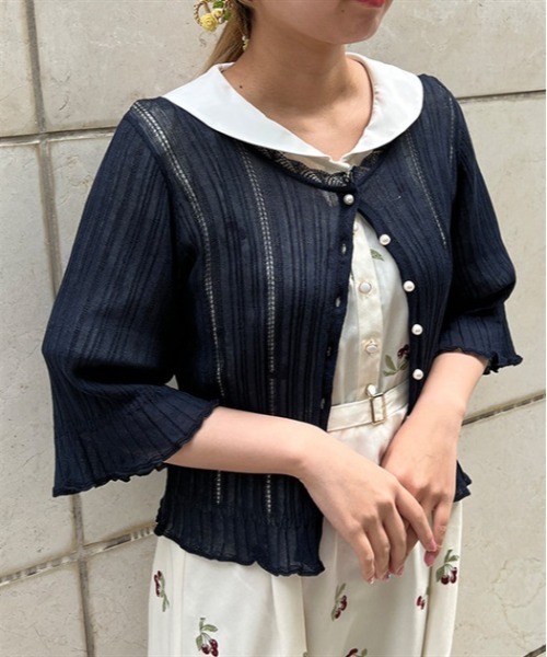 axes femme（アクシーズ ファム） カーディガン 半袖 プチパール釦