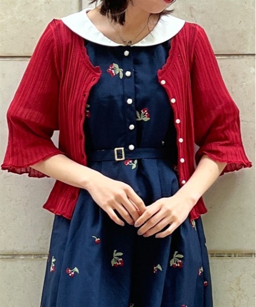 axes femme（アクシーズ ファム） カーディガン 半袖 プチパール釦