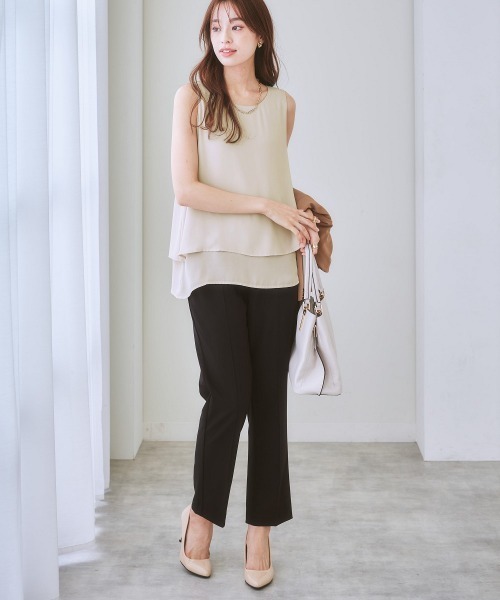 ブラウス シャツ リネンライクティアードブラウス レディース 7days Life Styling ブラウス シャツ 2枚重ねジョーゼット裾