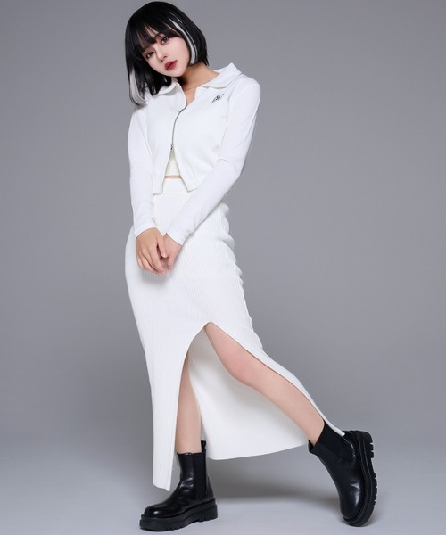 ニット セーター double zip up thumbhole knit tops/ダブルジップアップサムホールニットトップス レディース double zip up thumbhole knit tops/ダブルジップアップ