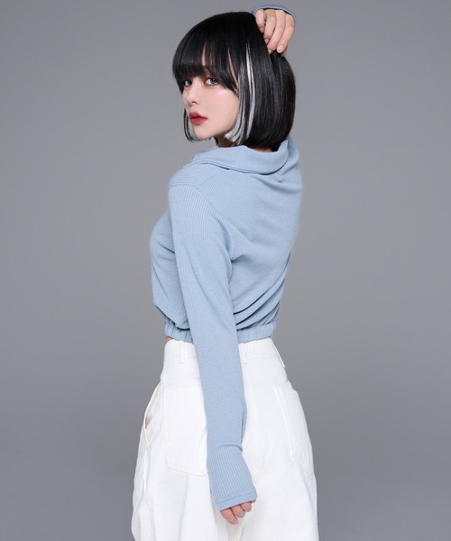 ニット セーター double zip up thumbhole knit tops/ダブルジップアップサムホールニットトップス レディース double zip up thumbhole knit tops/ダブルジップアップ