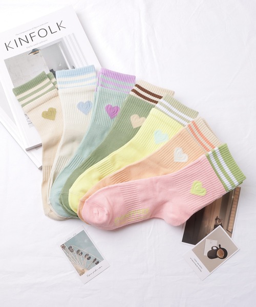 Lace Ladies 靴下 「7足セット」フェイクレイヤード配色