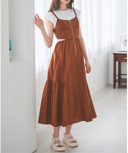 ぴすこ☆31 Sons de mode☆ビジュー☆ダウン☆ネイビー☆ 31 Sons de mode ワンピース フロントジップカットアウトキャミ