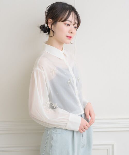ブラウス シャツ SHEER PEARL SHIRT/シアーパールシャツ レディース SHEER PEARL SHIRT/シアーパールシャツ（シャツ/ブラウス