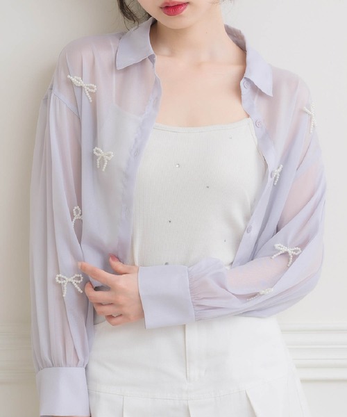 ブラウス シャツ SHEER PEARL SHIRT/シアーパールシャツ レディース SHEER PEARL SHIRT/シアーパールシャツ（シャツ/ブラウス
