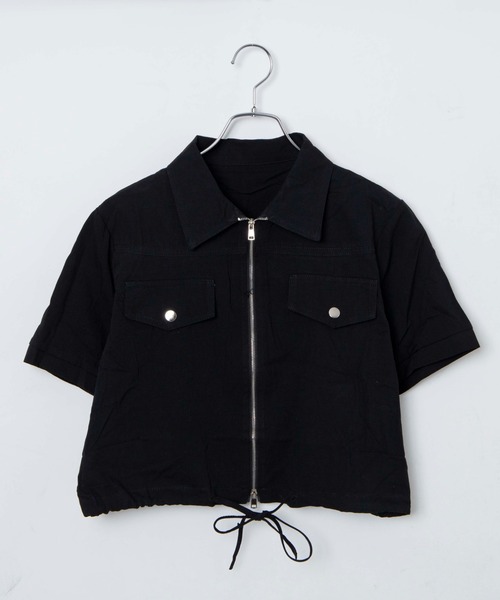 ブラウス シャツ クロップトZIP半袖シャツ レディース