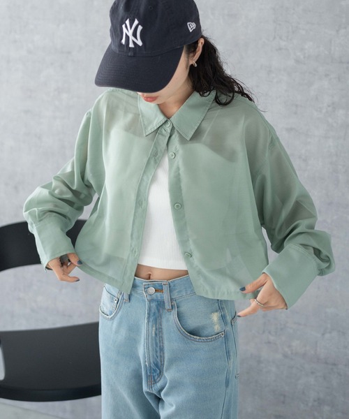 ブラウス シャツ バイオウォッシュ加工ショートシャツ レディース ベーシックショート丈シャツブラウス 半袖 全4色[品番