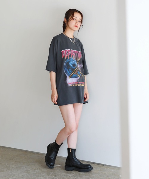 tシャツ ピグメント加工 ロックTシャツシアーチュールトップス2点セット レディース uora tシャツ ピグメント加工 ロックTシャツシアーチュール