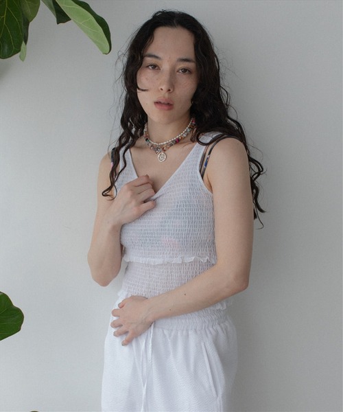 タンクトップ ノースリーブ shirring tank top レディース