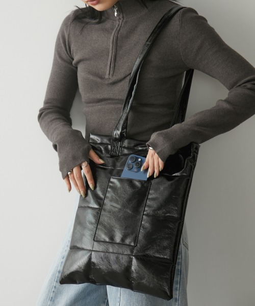 【A4収納可能】3way BAG／black キルティング Aunt Marie's トートバッグ キルティングトートBAG/PC，A4収納