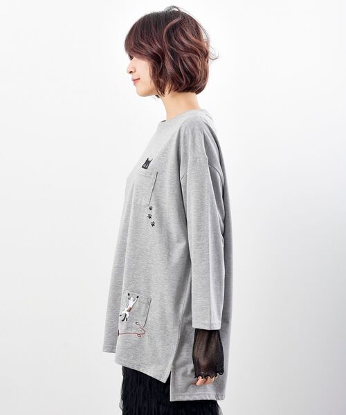 r・p・s tシャツ ねこだらけ3ポケット刺繍8分袖Tシャツ