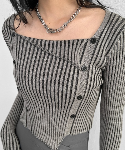 LVEU.（ラブユ） ニット セーター 「LVEU.」ボタンデザインリブニット