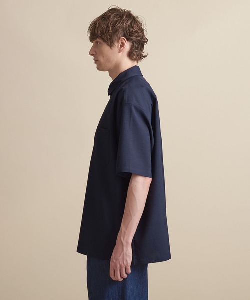 1回の利用　ユナイテッドアローズ　M ネイビー　シアサッカー　ストレッチ　シャツ UNITED ARROWS マルチサイズ シャツ 「マルチサイズ」シア