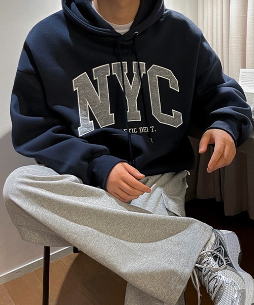NOWLE パーカー 「NOWLE」NYC ワッペン刺繍 裏起毛 メンズ