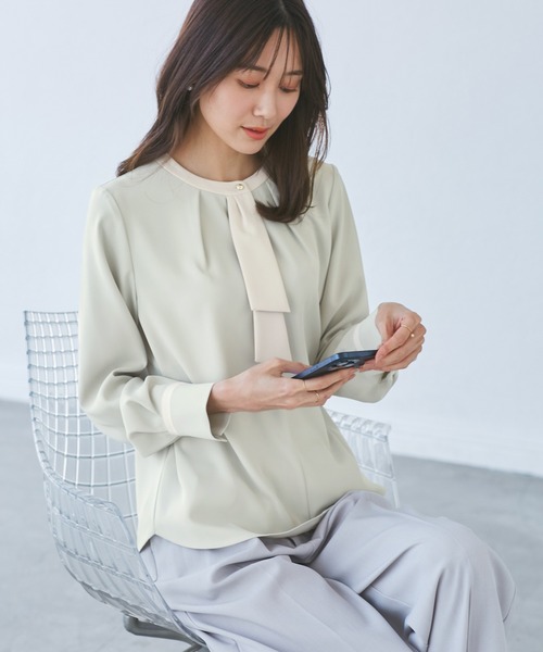 ROPE' PICNIC ブラウス シャツ ジョーゼット配色ボウタイ風 ROPE' PICNIC ブラウス シャツ ジョーゼット配色ボウタイ風