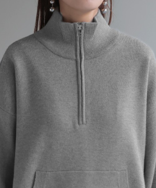 UNUSED グレー ジップアップニットセーター HUG.U（ハグユー） ニット セーター ハーフジップニット レディース