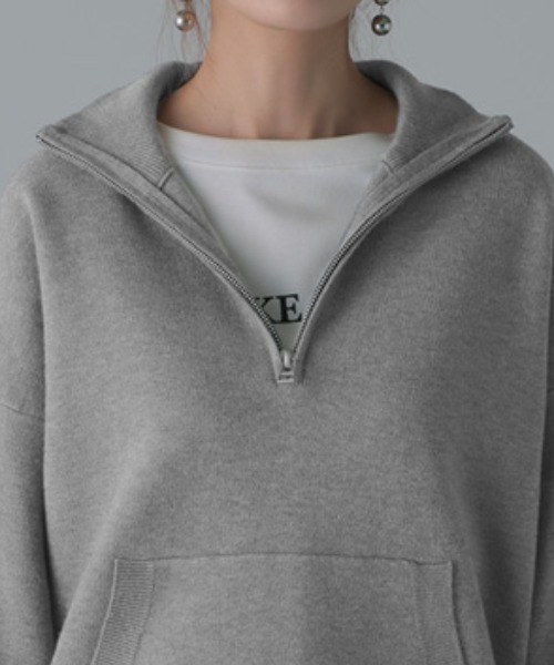 UNUSED グレー ジップアップニットセーター HUG.U（ハグユー） ニット セーター ハーフジップニット レディース