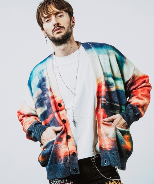 NO ID.（ノーアイディー） カーディガン 「NO ID.」Sunrise Print Knit