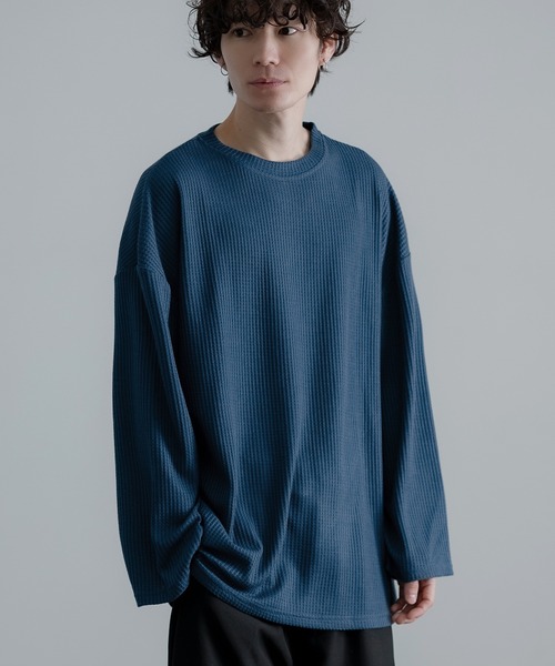 ワッフルプルオーバー 新品　マディソンブルー　ロングT ARONA ワッフル Tシャツ 長袖 メンズ 無地 ロンT 消臭機能 クルー
