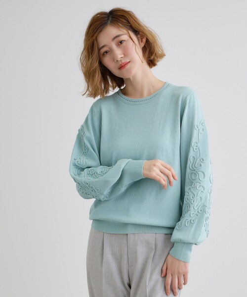 grove（グローブ） ニット セーター 袖コード刺繍ニットプルオーバー