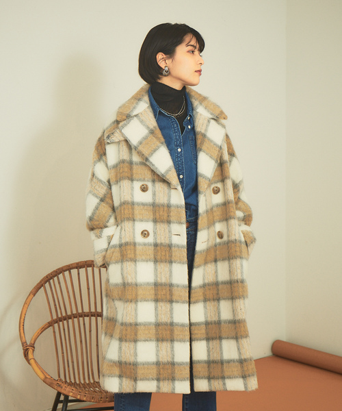 TICCA チェック柄 オーバーサイズ チェスターコート TICCA（ティッカ） チェスターコート フリー ホワイト レディース