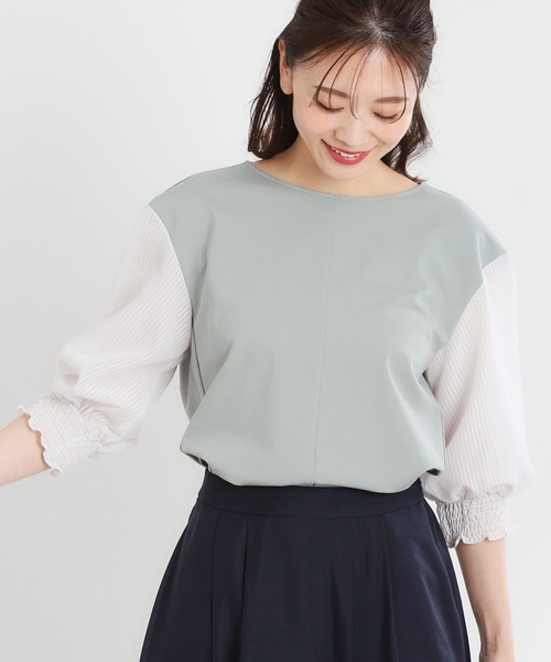 ブラウス シャツ 「夏SALE／手洗い可」シアーストライプスリーブブラウス レディース