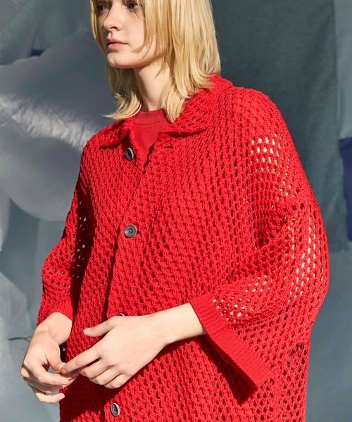 MAISON SPECIAL◆ニット・セーター(厚手)/FREE/ウール/RED/21242365712 MAISON SPECIAL ニット セーター Lace Up Knit Tops/レース