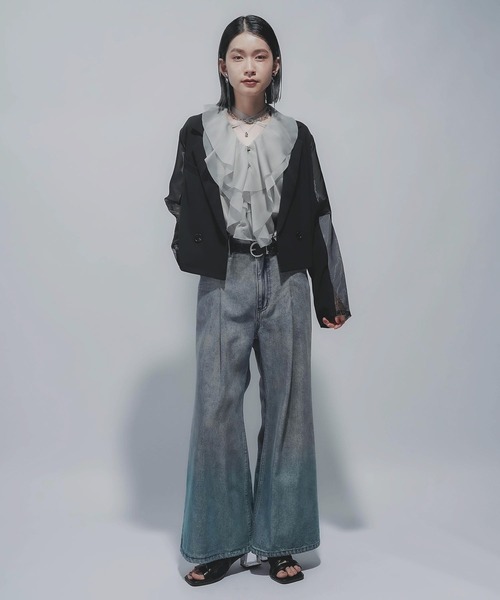 【美品】HARE　アソートカコウデニムパンツ　パープル　ワイド　ジーンズ セール】アソートカコウワイドデニムパンツ(HARE)（デニムパンツ