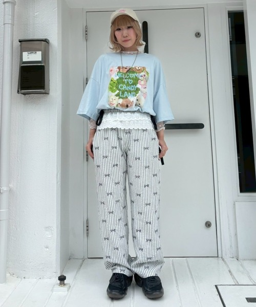 CANDYSTRIPPER ロンT オーバーサイズ 白黒 Starting Over tシャツ oversize sleeve line ringer long T