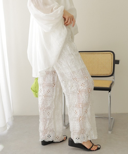 ワイドパンツ パンツ crochet lace semi wide pants /クロシェ レース
