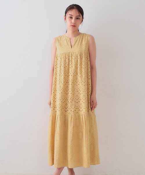 新品alice+oliviaアイレット刺繍レースディテール ティアードワンピース OPAQUE.CLIP ワンピース インドコットンアイレット刺繍