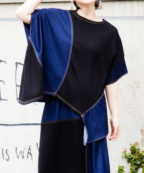OSMOSIS tシャツ 切替アシンメトリーTシャツ レディース