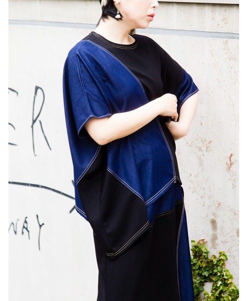 切替アシンメトリーTシャツ OSMOSIS tシャツ 切替アシンメトリーTシャツ レディース