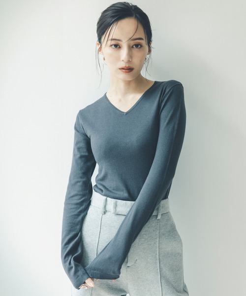 「anuans」 Vネックニット FREE グレー レディース