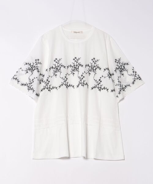 tシャツ コットンローンコード刺繍＋ビーズ＋天竺チュニックカットソー レディース