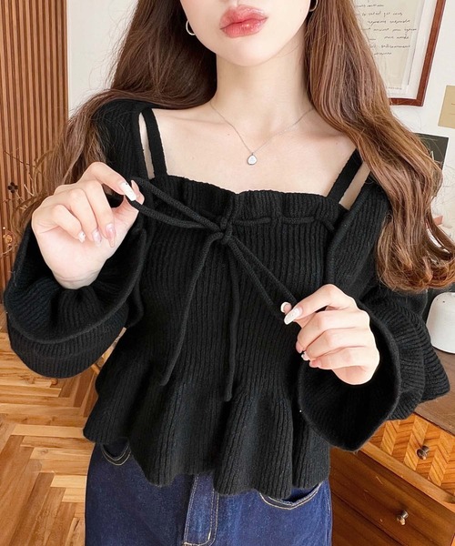 moment+ アンサンブル ドロストリボンキャミソール+キャンディスリーブ