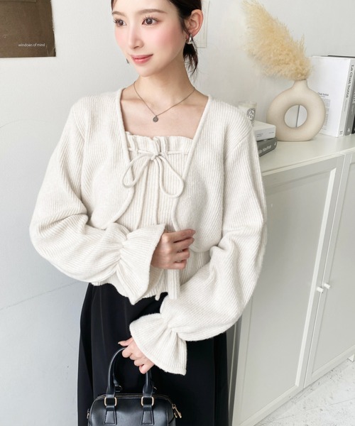 moment+ アンサンブル ドロストリボンキャミソール+キャンディスリーブ