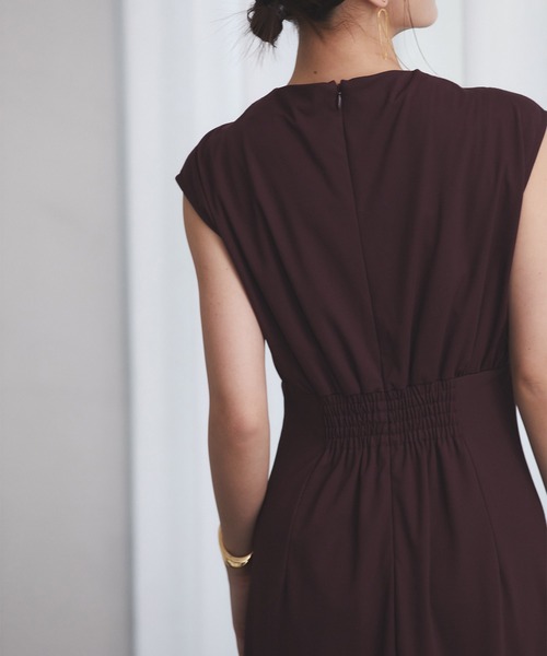 anuans（アニュアンス） 半袖ワンピース SMALL バーガンディー
