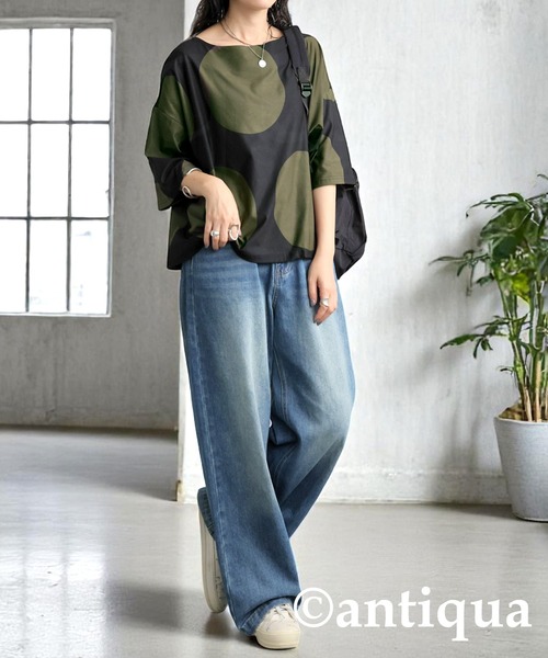 「antiqua」 半袖カットソー ONESIZE ブラック レディース_画像6