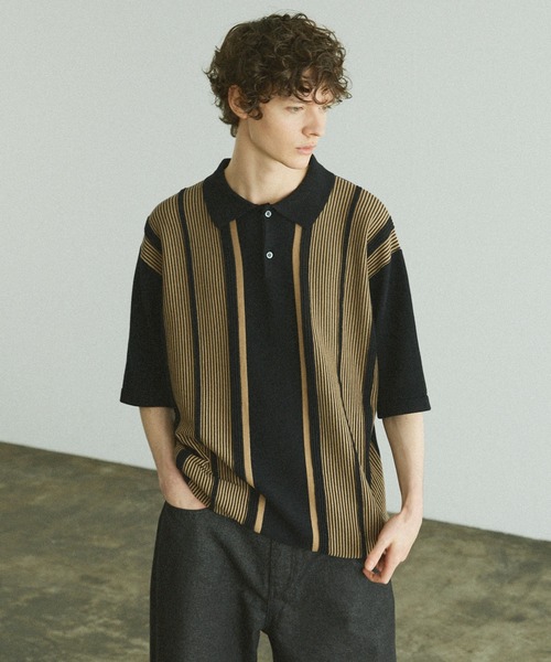 「Bleme」 半袖ニット L カーキ メンズ_画像4