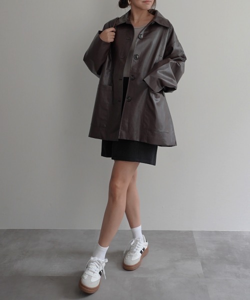 Rashik カバーオール ボア襟付きフェイクレザーカバーオール