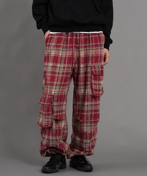 glamb グラム　ウール カーゴパンツ　チェック柄　レッド×ブラック系　4 glamb グラム ウール カーゴパンツ チェック柄 レッド×ブラック系 4