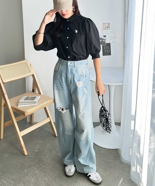 「U.S. POLO ASSN.」 7分袖ブラウス X-LARGE ブルー系その他 レディース_画像3
