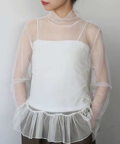 LOWO tシャツ シースルートップス ハイネック タートルネック インナー