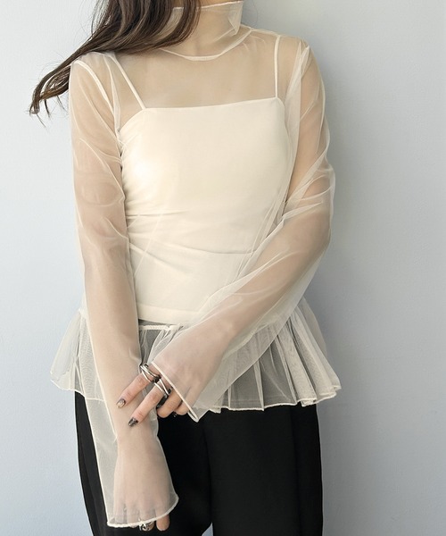 LOWO tシャツ シースルートップス ハイネック タートルネック インナー