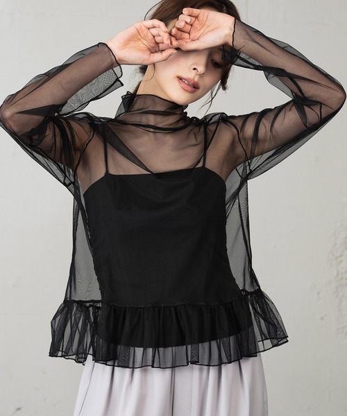 【専用】LUDLOW フリルシースルーブラックシャツ LOWO tシャツ シースルートップス ハイネック タートルネック インナー
