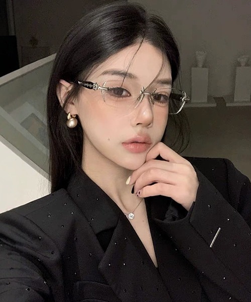 B.I.D. 伊達メガネ メガネ 眼鏡 「横長スクエア リムレスメガネ