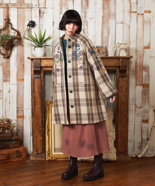 美品☆ホコモモラ　大きいサイズ　ロングコート　ウール　チェック　XL Jocomomola（ホコモモラ） コート アウター Calle de Bordadores